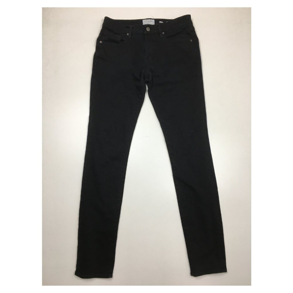 FRAME Denim L'Homme Black Wash 5 Pocket Logo Hardware Skinny Jeans